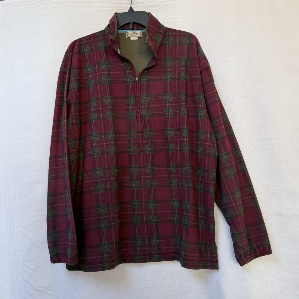 LL Bean‎ Sweater Men’s XL Vintage Fleece Lined Plaid Half Zip Pullover USA Made